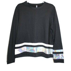 Womens MTA Sport Long Sleeve T-shirt Top Black Reflective Stripe Large L NWT NEW